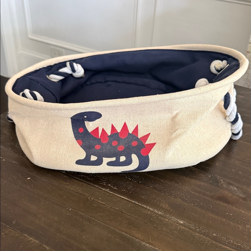 Dinosaur Canvas Storage Basket - Navy and Red